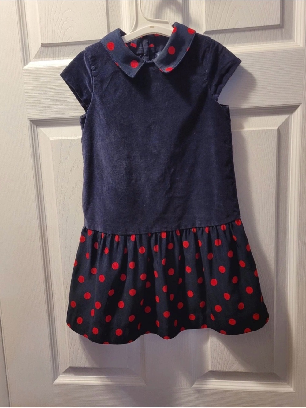 Baby Gap Blue & Red Polka Dot Drop Waist Velvet Dress